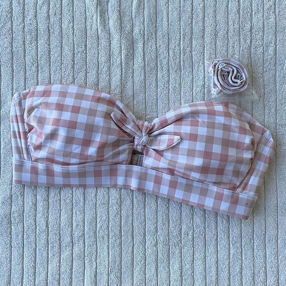 NWT Kona Sol Pink Gingham Bandeau Bikini Top – Size D/DD - Picture 1 of 5